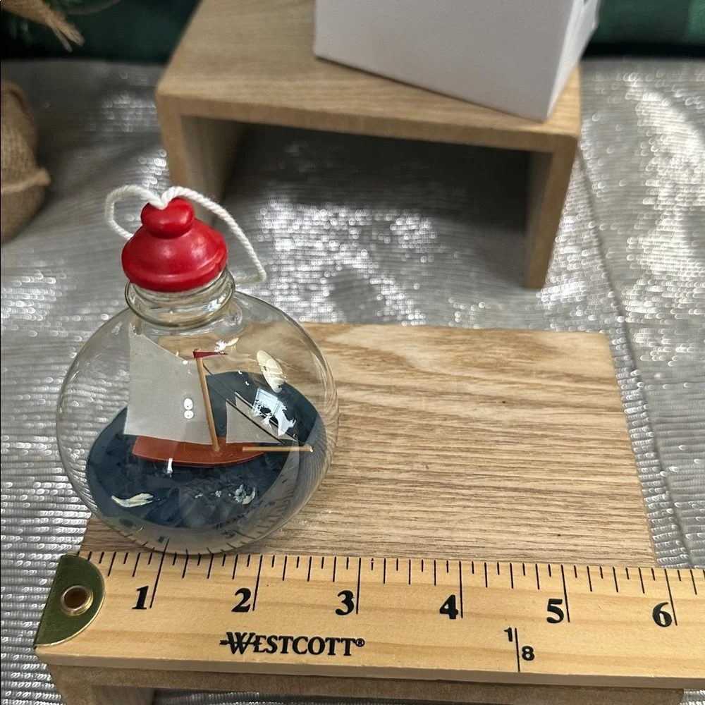 Crate‎ & Barrel Ship-In-A-Bottle Glass Christmas Ornament Nautical